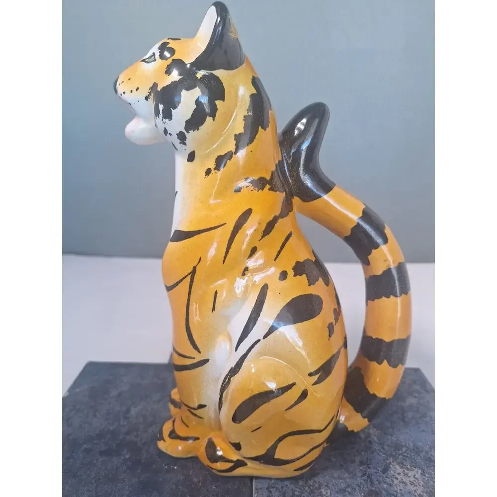 Vintage 1975 R.E.M.O Italy Tiger Ceramic Pitcher Decanter MCM Art Pottery- NM!